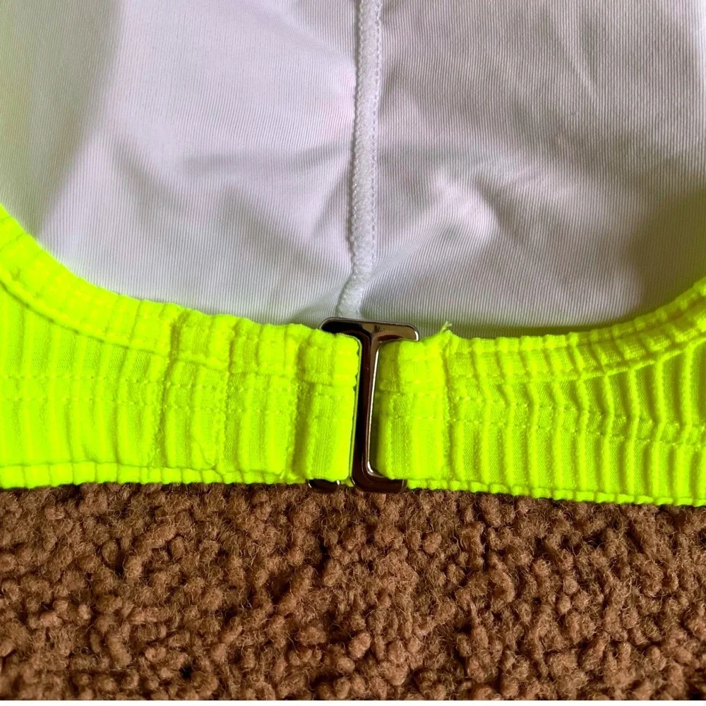 Halara Womens Neon Lime Green Ribbed Scoop Neck Bikini Top Size Large Adjustable
